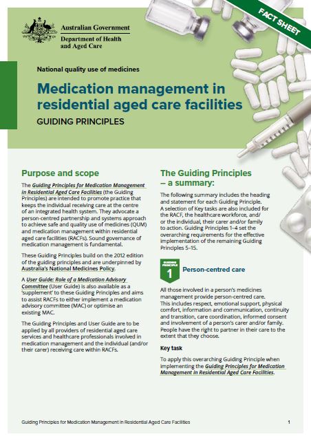 Fact sheet: Guiding Principles for Medication Management in Residential Aged Care Facilities cover image