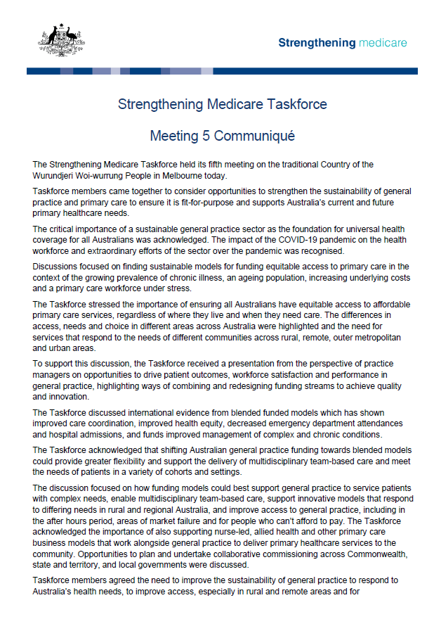 Strengthening Medicare Taskforce communique – 25 November 2022