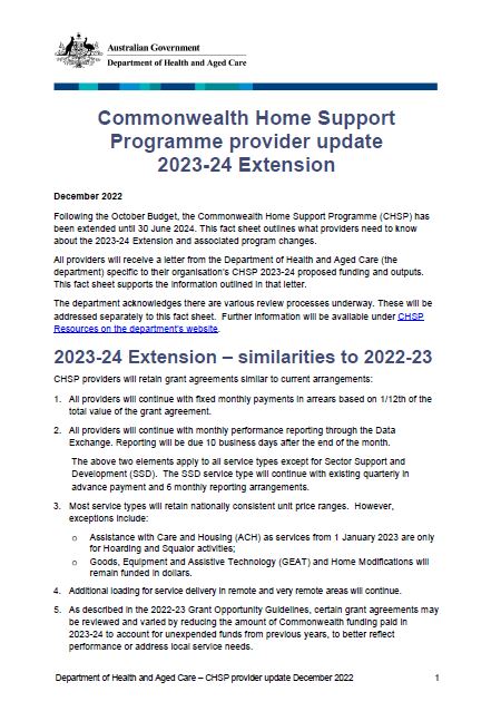 Commonwealth Home Support Programme - Provider fact sheet 2023-2024 extension