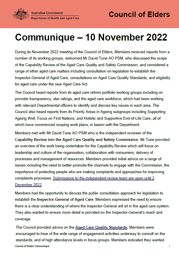 Council of Elders communique – 10 November 2022