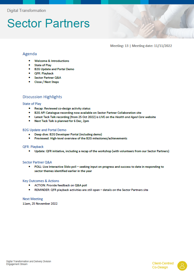 Digital Transformation Sector Partners meeting summary – 11 November 2022