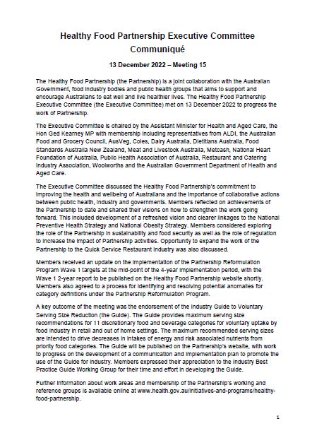 Healthy Food Partnership Program – Executive Committee