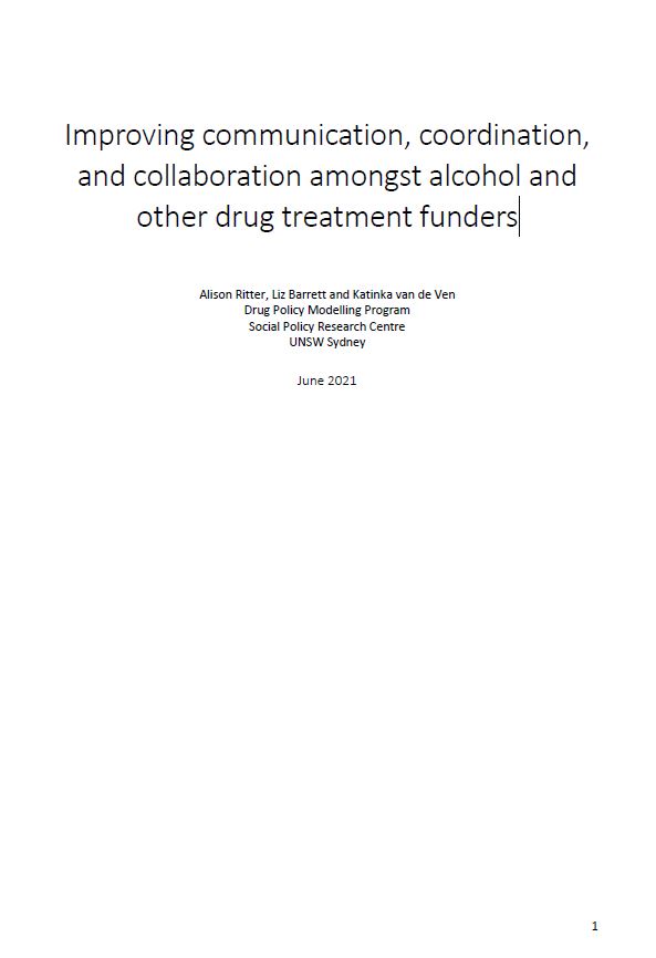 Cover page Improving communication, coordination, and collaboration amongst alcohol and other drug treatment funders