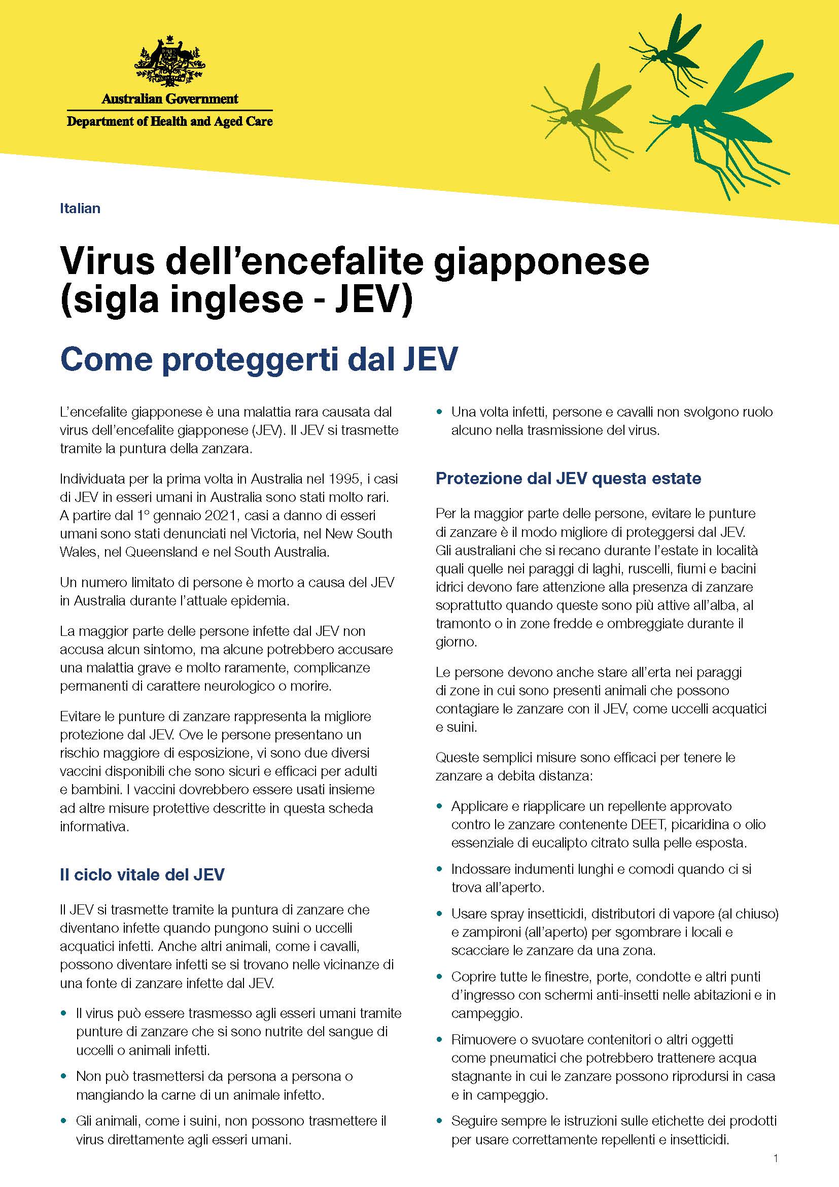 Protecting Australians from JEV cover image - Italian - Come proteggerti dal JEV