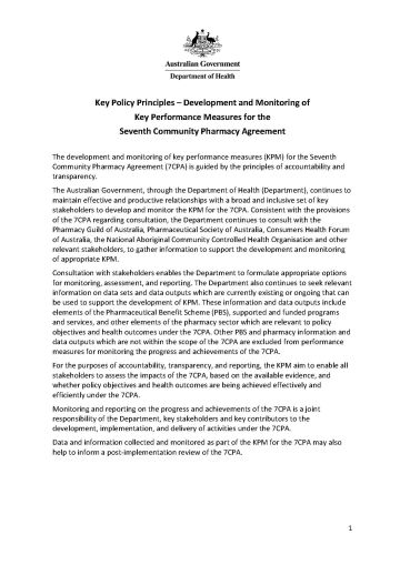 Cover image for Key policy principles – development and monitoring of key performance measures for the Seventh Community Pharmacy Agreement