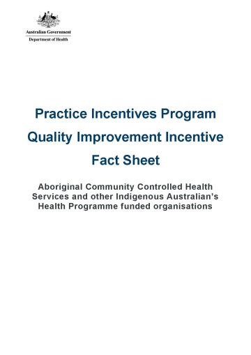 Cover image for Practice Incentives Program Quality Improvement Incentive fact sheet – ACCHS and other IAHP funded organisations