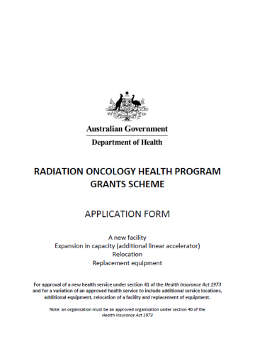 Cover image for Radiation Oncology Health Program Grants Scheme – Application for a new or expanded service (Section 41)