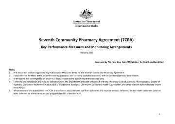 Cover image for Seventh Community Pharmacy Agreement key performance measures and monitoring arrangements 