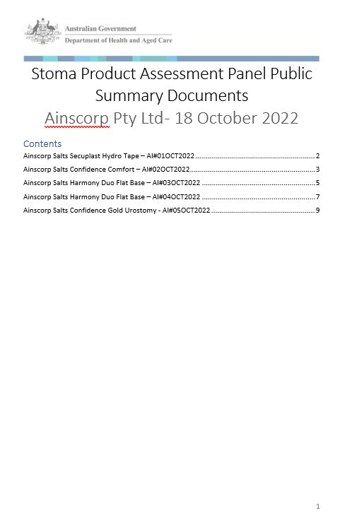 Cover image Stoma product assessment panel – Ainscorp Pty Ltd