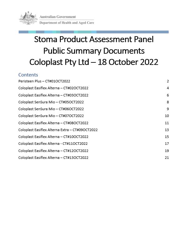 Cover page Stoma Product Assessment Panel – Public summary documents – Coloplast Pty Ltd