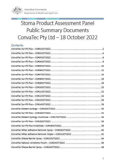 Cover image Stoma Product Assessment Panel – Public summary documents – ConvaTec Pty Ltd