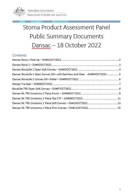 Cover image Stoma Product Assessment Panel – Public summary documents – Dansac