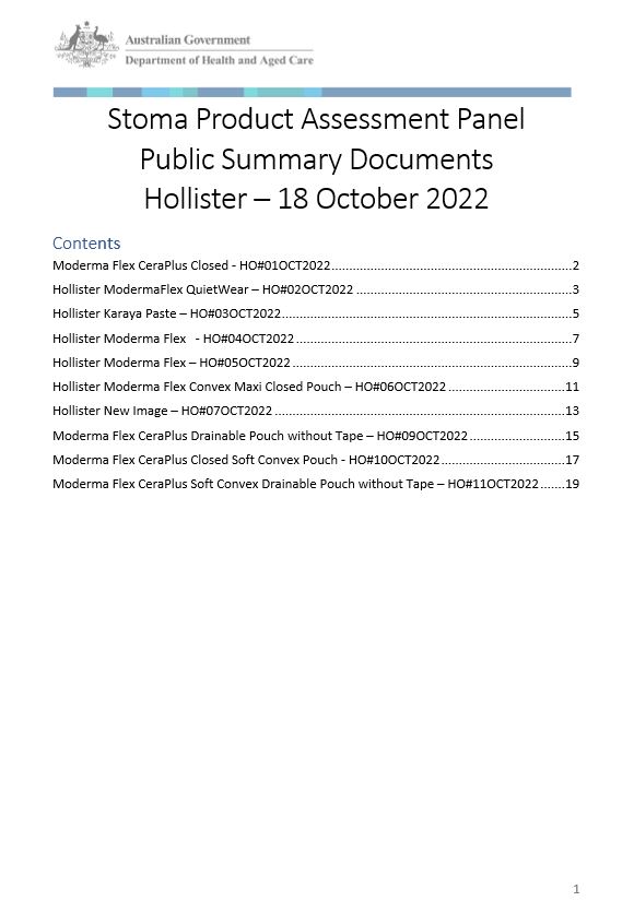 Cover image Stoma Product Assessment Panel – Public summary documents – Hollister
