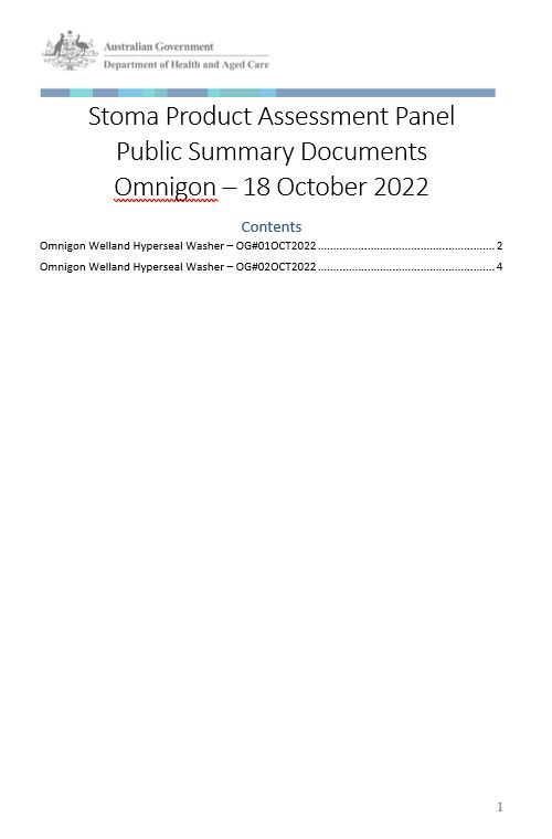 Cover image Stoma Product Assessment Panel – Public summary documents – Omnigon