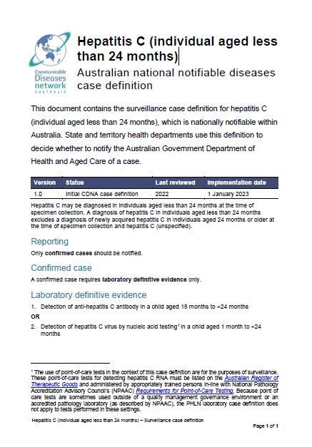 Cover page Hepatitis C (individual aged less than 24 months)