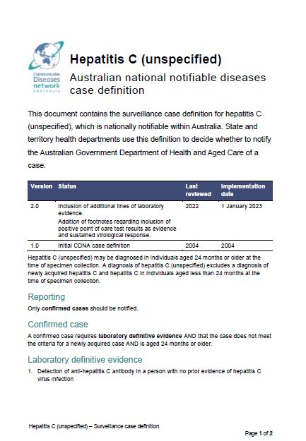 Cover page Hepatitis C (unspecified) 