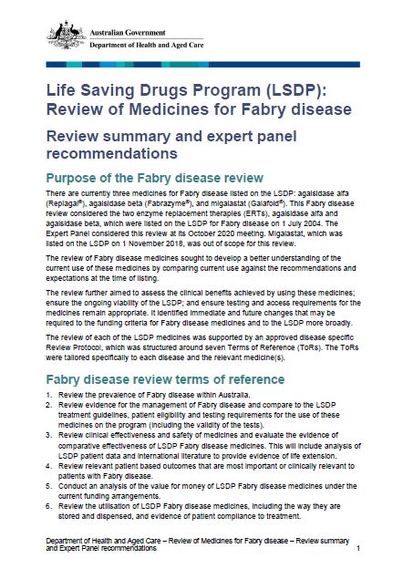 Cover page LSDP Review summary and expert panel recommendations
