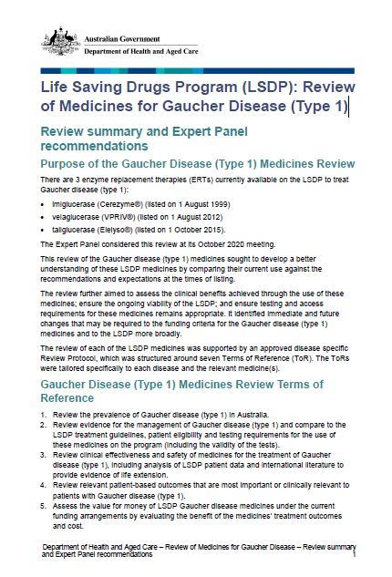 Cover page Gaucher disease – Medicines review summary
