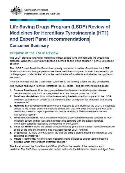 Cover page LSDP HT1 – Review summary and Expert Panel recommendations for consumers