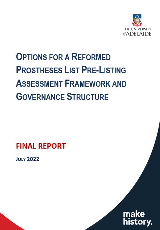 Cover page Options for a reformed Prostheses List pre-listing assessment framework and governance structure