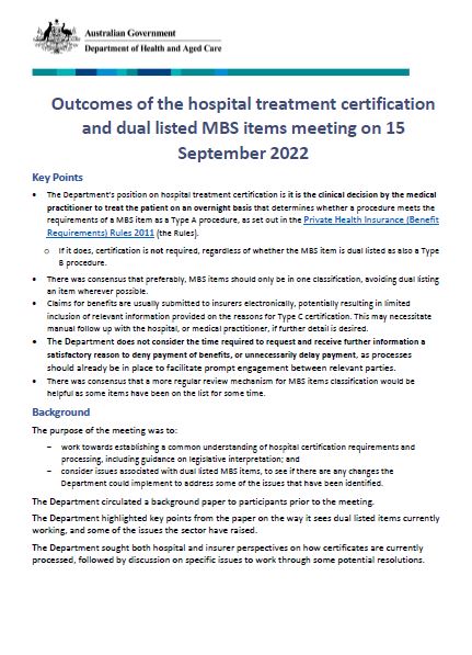 Cover page Outcomes of the hospital treatment certification