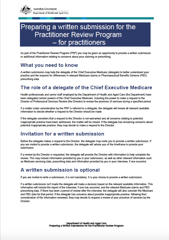 Cover image for Preparing a written submission for the Practitioner Review Program – for practitioners