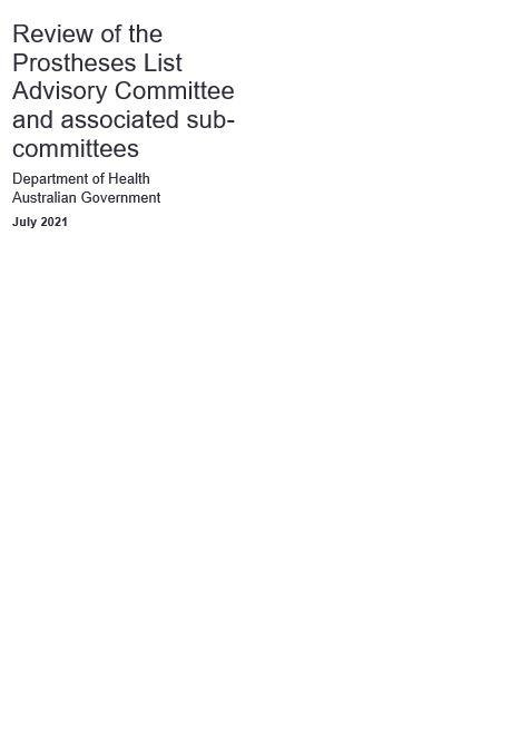 Cover page Review of the Prostheses List Advisory Committee  and associated sub-committees