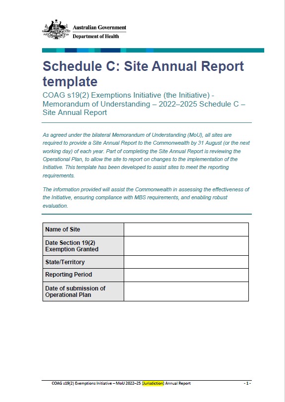 Cover of Schedule C: Site annual report template