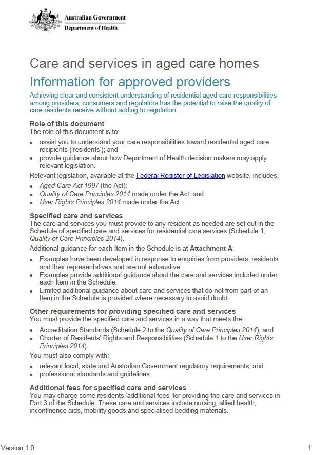 Cover image care-and-services-in-aged-care-homes-information-for-approved-providers