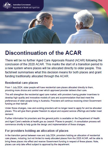 Cover page Discontinuation of the ACAR