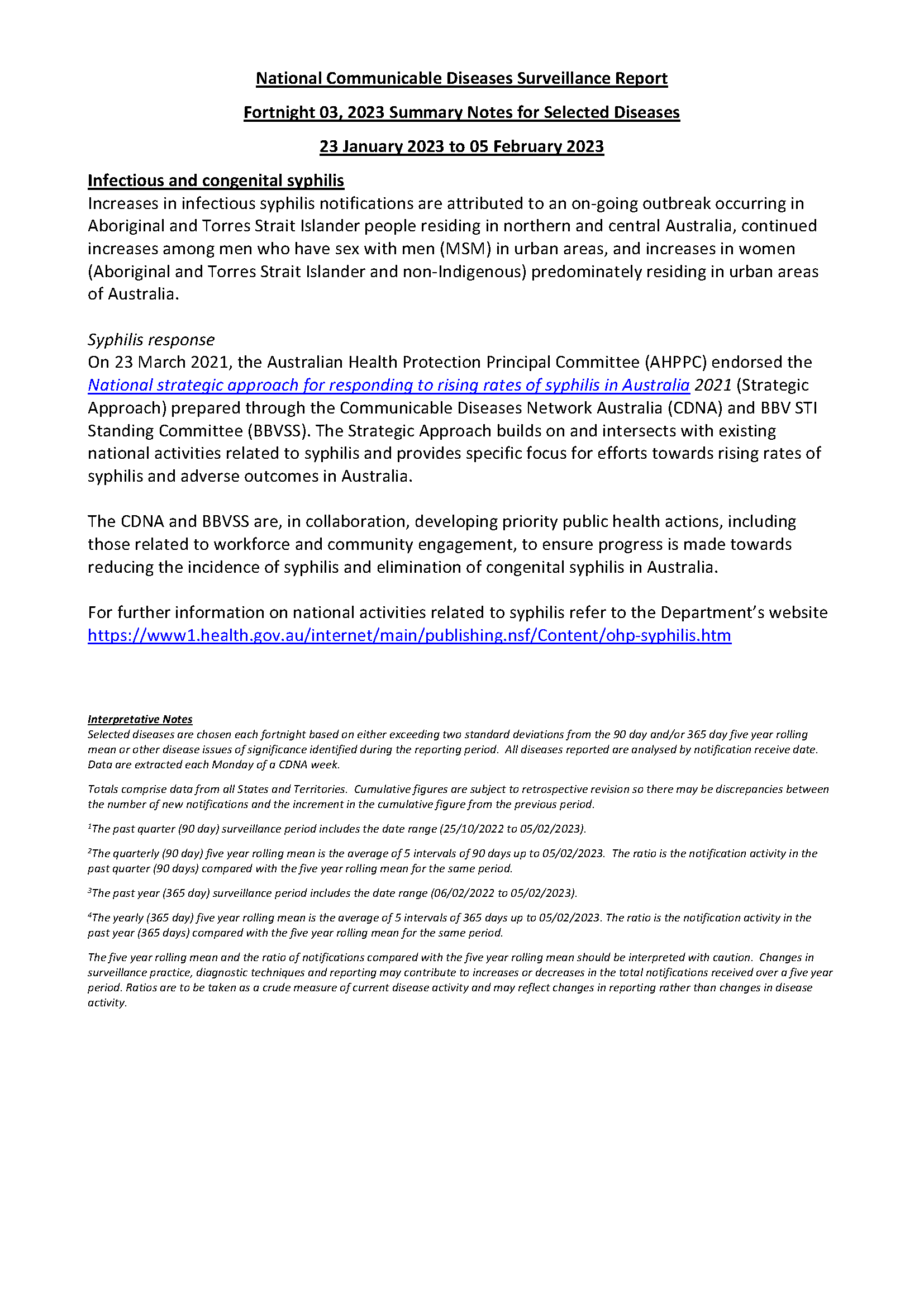 National Notifiable Diseases Surveillance System (NNDSS) fortnightly reports