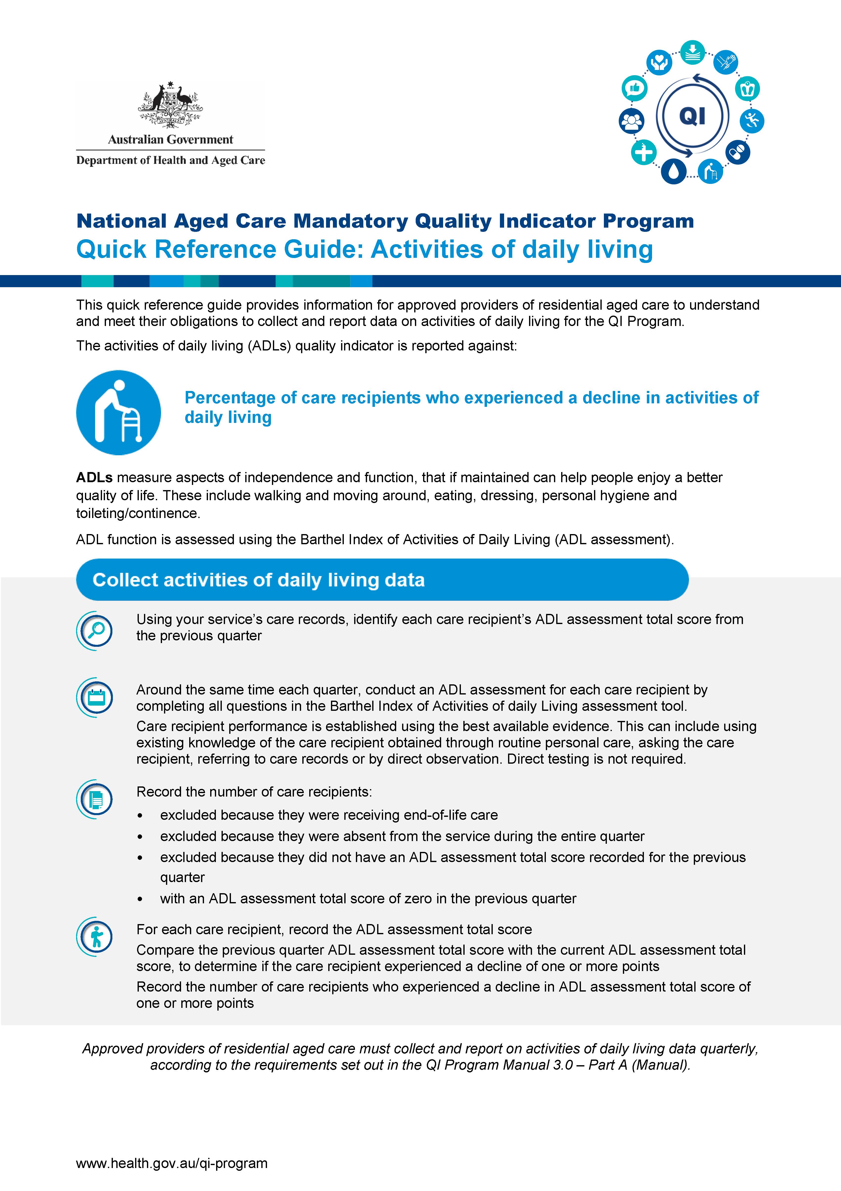 QI Program quick reference guide – Activities of daily living