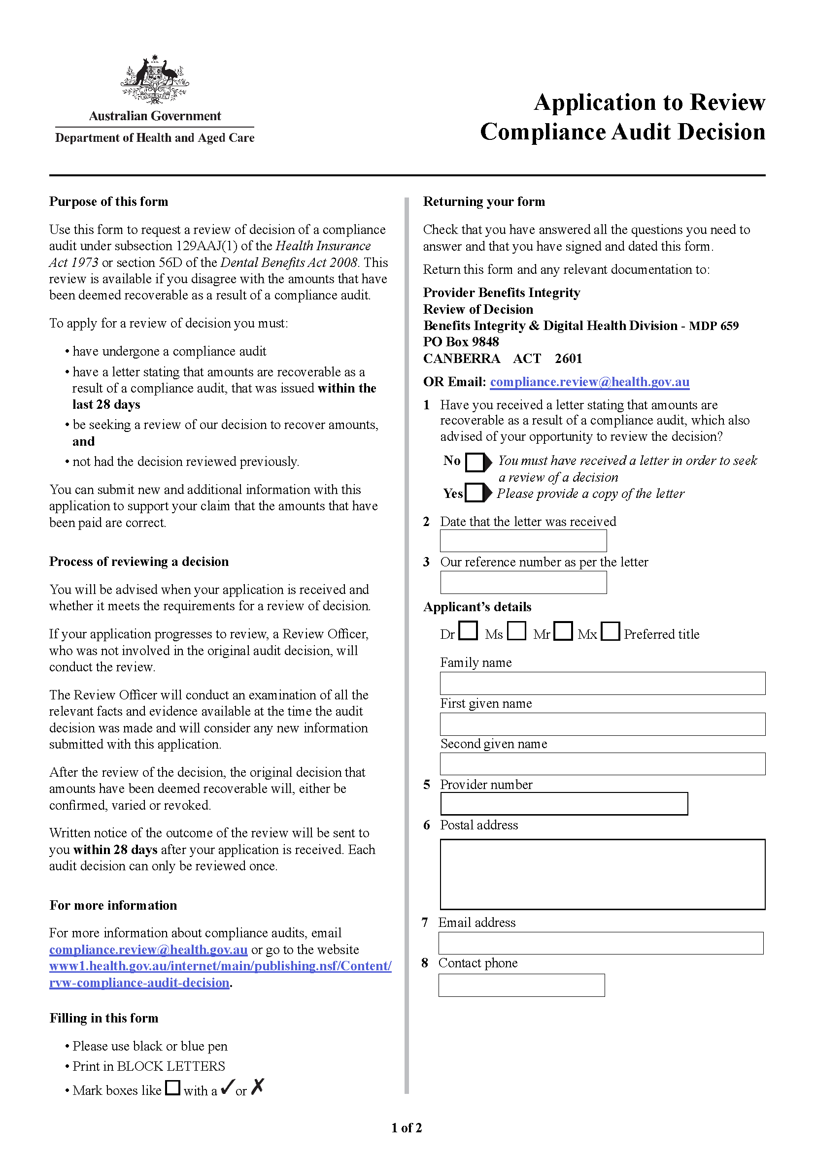 Application to Review Compliance Audit Decision