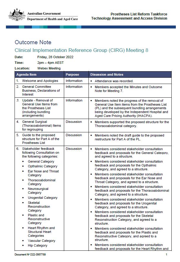 Cover page CIRG outcome note – 28 October 2022