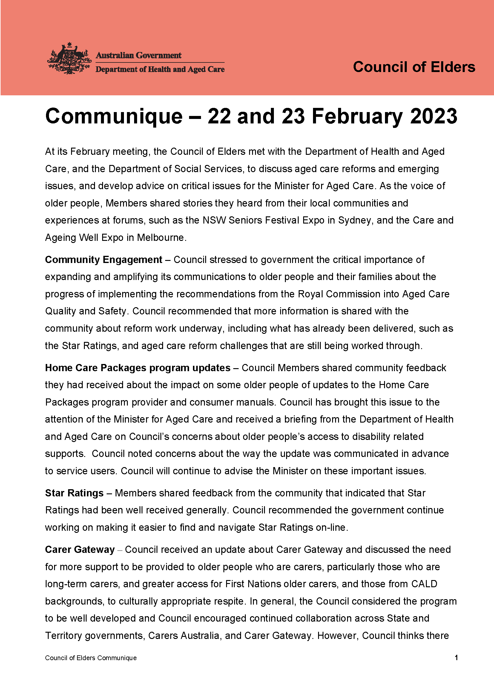 Council of Elders communique – 22 and 23 February 2023