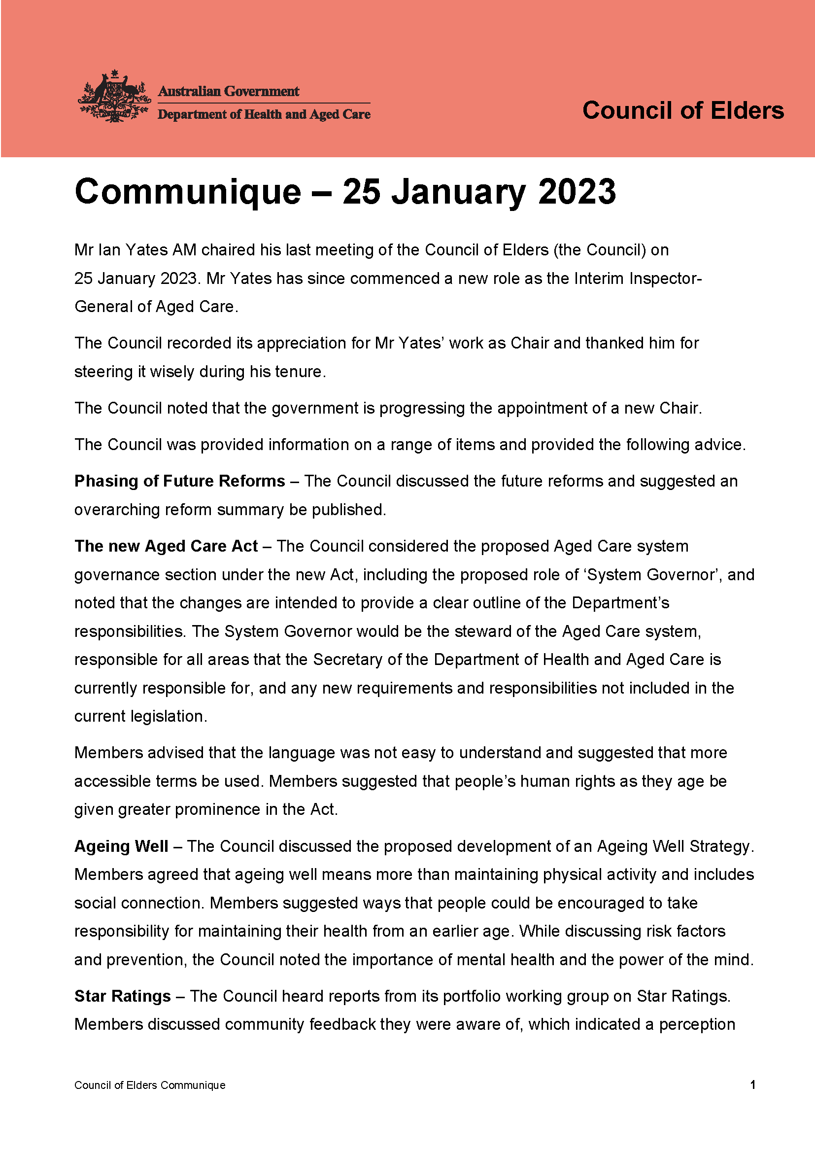 Council of Elders communique – 5 January 2023