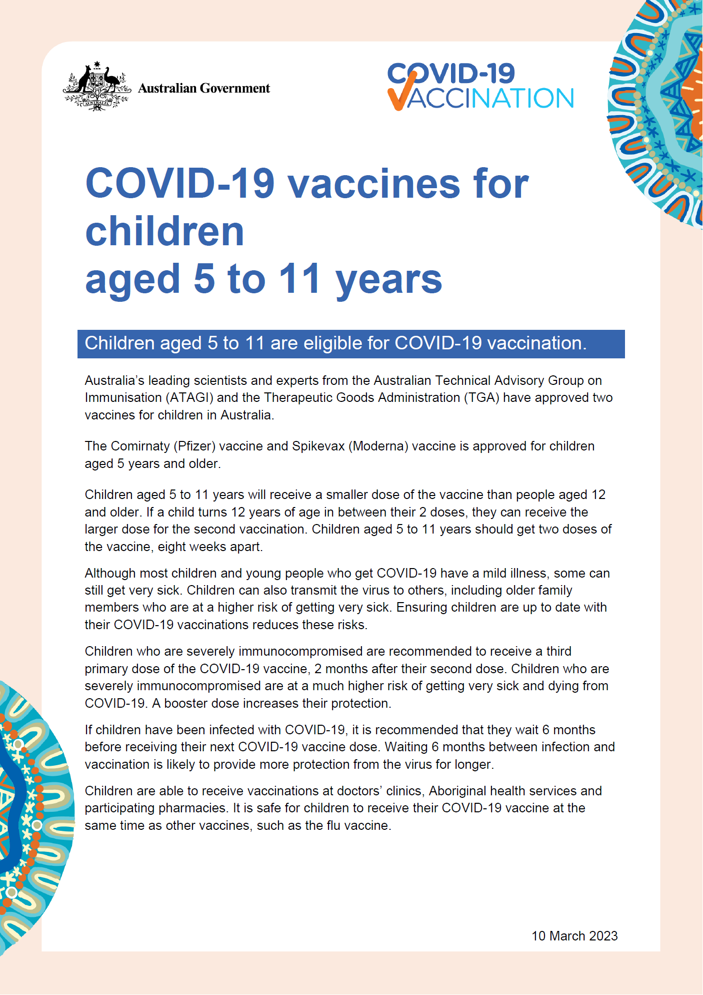 COVID-19 vaccination – COVID-19 vaccines approved for children aged 5 to 11 years (Aboriginal and Torres Strait Islander people)