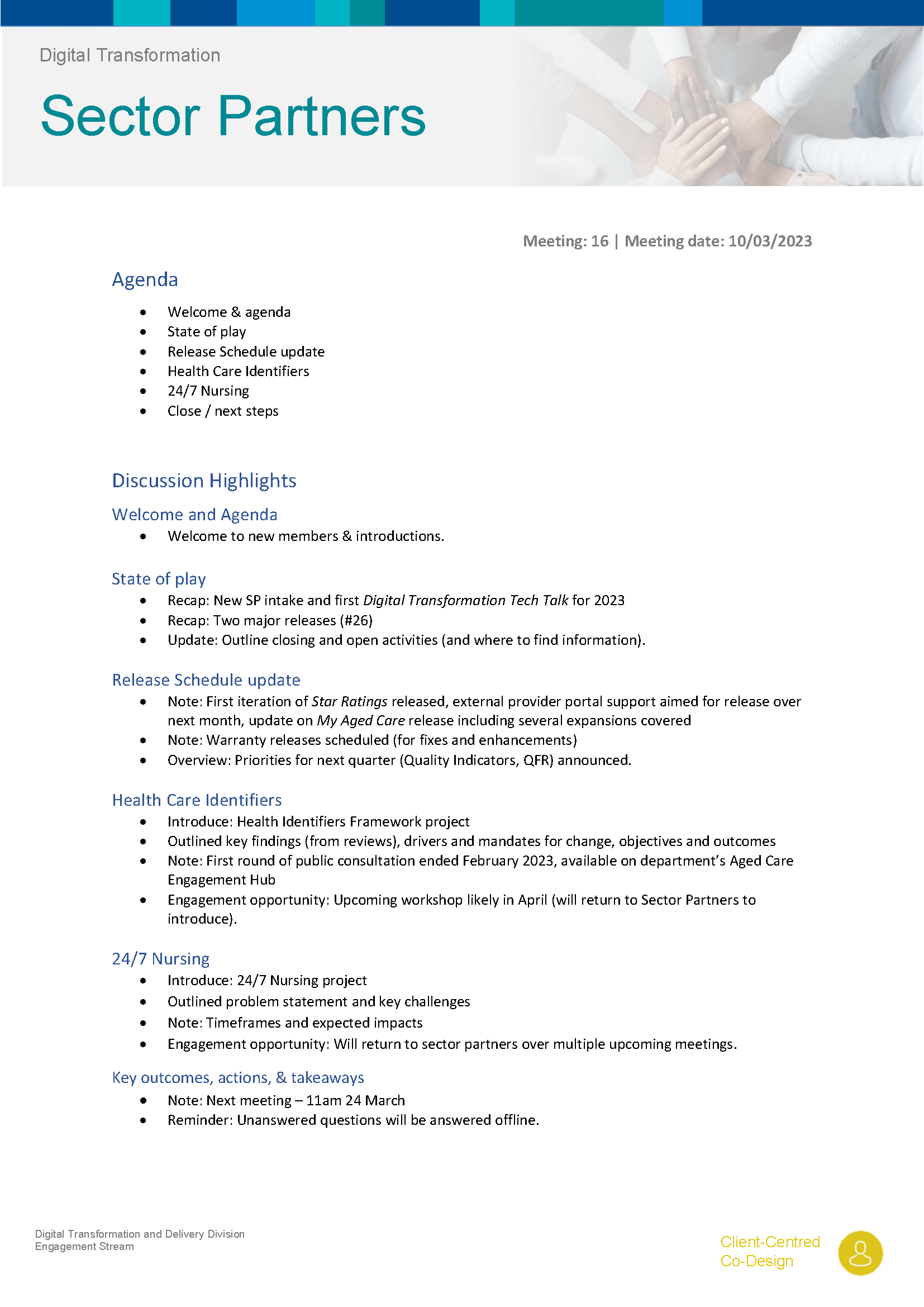 Digital Transformation Sector Partners meeting summary – 10 March 2023