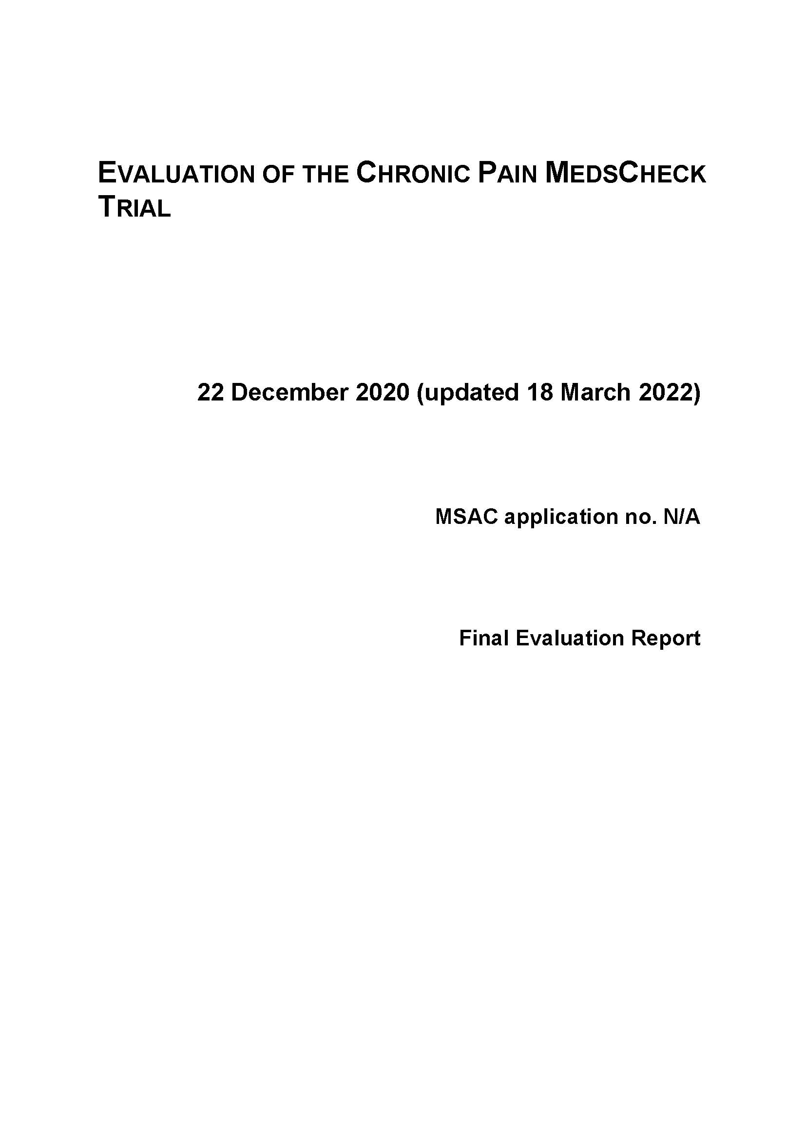 Evaluation of the Chronic Pain MedsCheck Trial – Final report