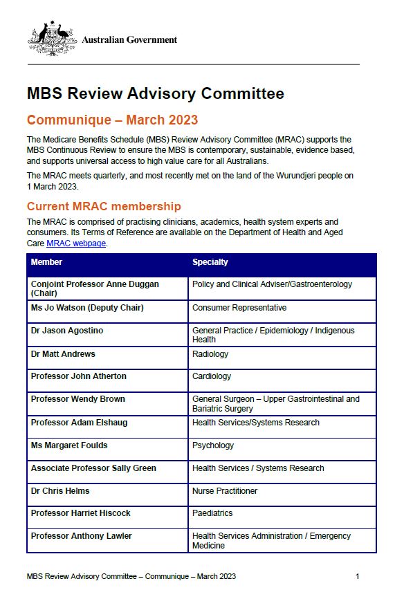 Cover page MBS Review Advisory Committee communique – March 2023