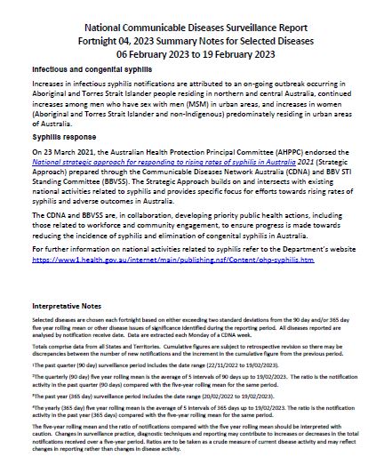 Cover page National Notifiable Diseases Surveillance System (NNDSS) fortnightly reports – 06 February 2023 to 19 February 2023