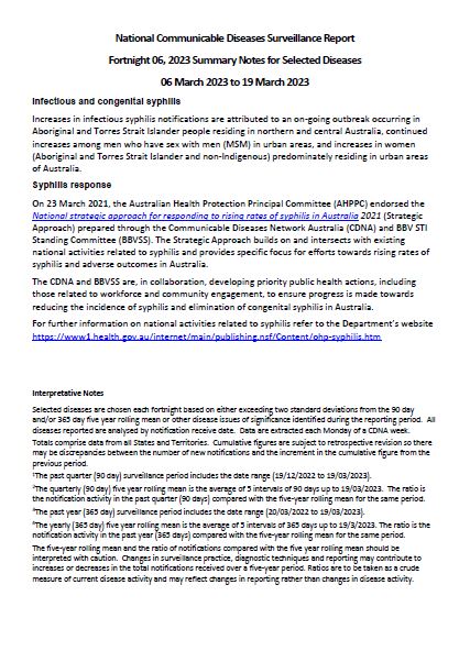Cover page NNDSS fortnightly report – 06 March 2023 to 19 March 2023