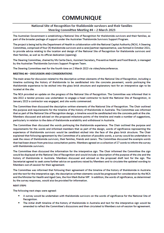 National Site of Recognition Steering Committee communique – 2 March 2023