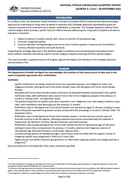 National syphilis surveillance quarterly report – July to September 2022