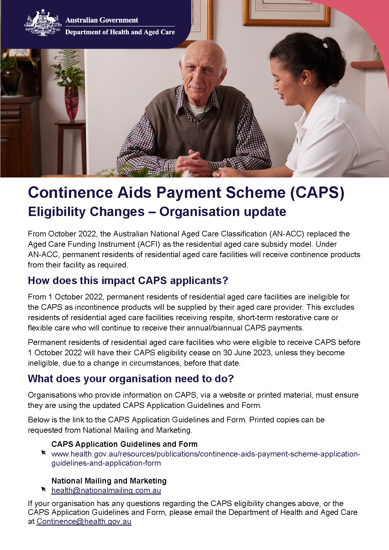 Continence Aids Payment Scheme (CAPS) Eligibility Changes – Organisation update