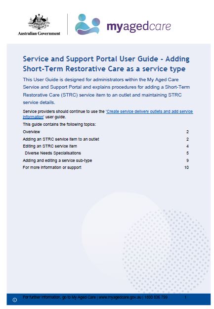 Cover page Service and Support Portal User Guide – Adding Short-Term Restorative Care as a service type
