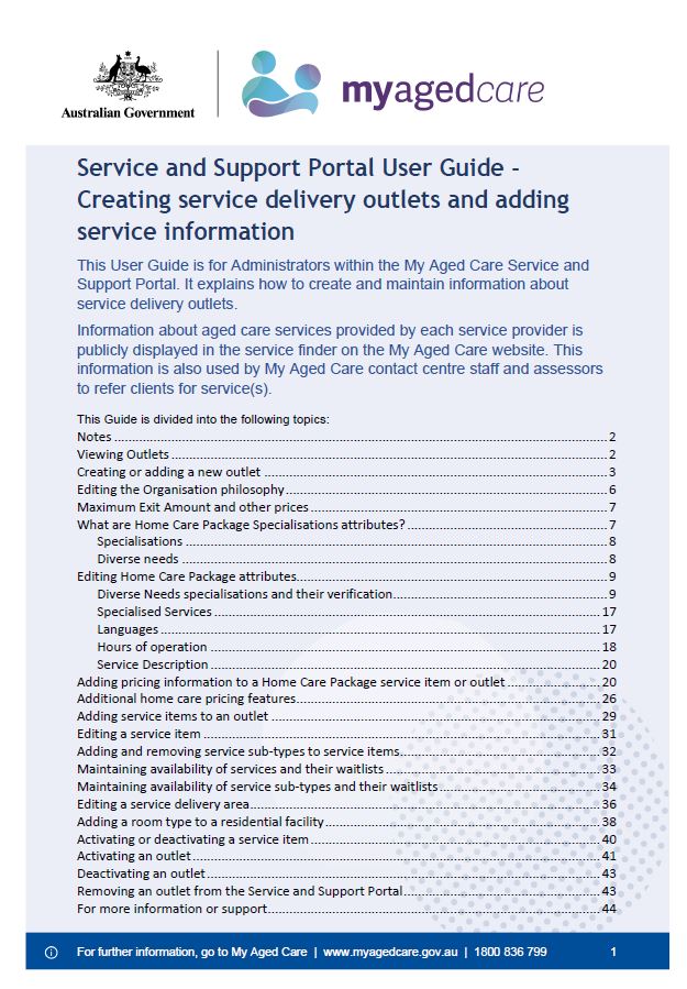 Cover page Service and Support Portal User Guide – Creating service delivery outlets and adding service information