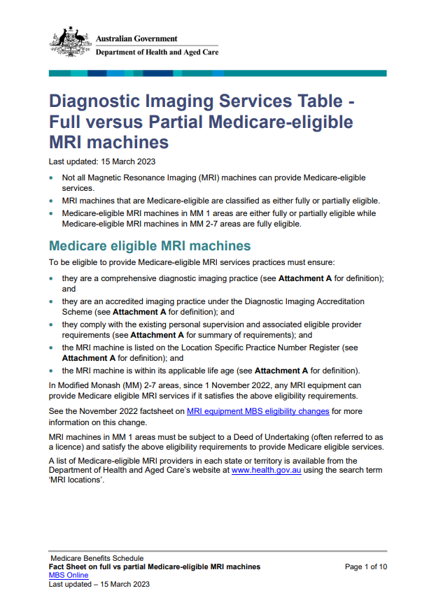 Diagnostic Imaging Services Table - Full versus Partial Medicare-eligible MRI machines