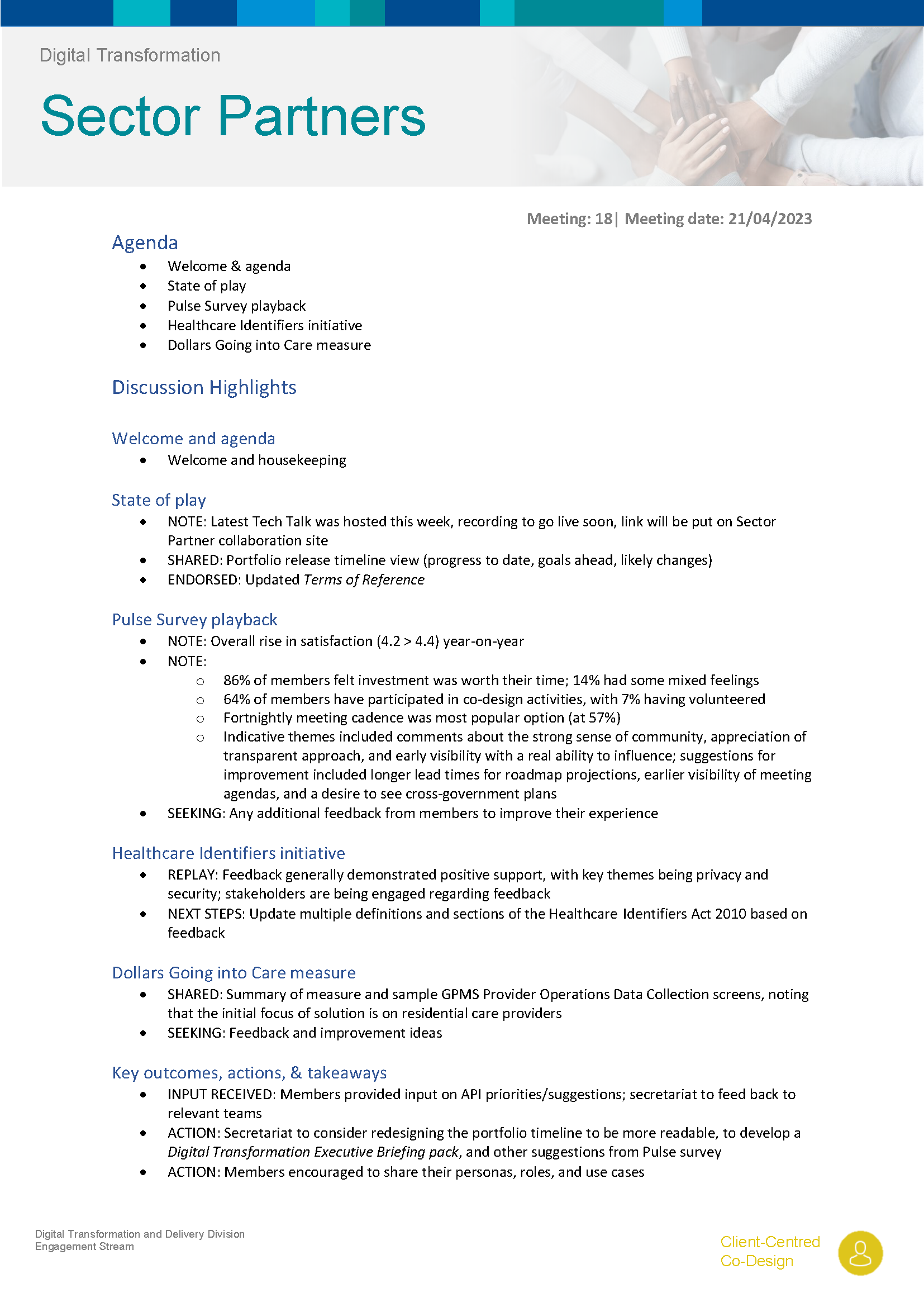 Digital Transformation Sector Partners meeting summary – 21 April 2023