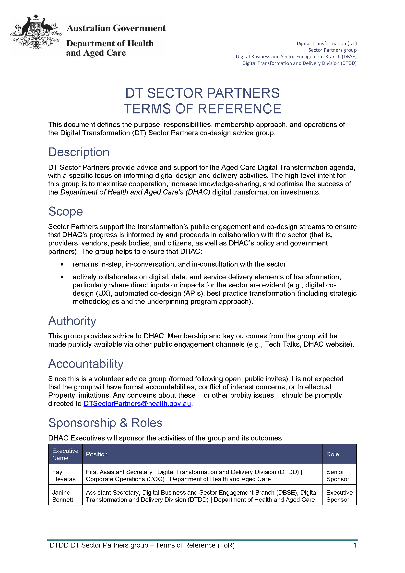 Digital Transformation sector partners – Terms of reference